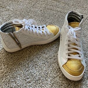 P448 White and Gold High-Top Sneakers